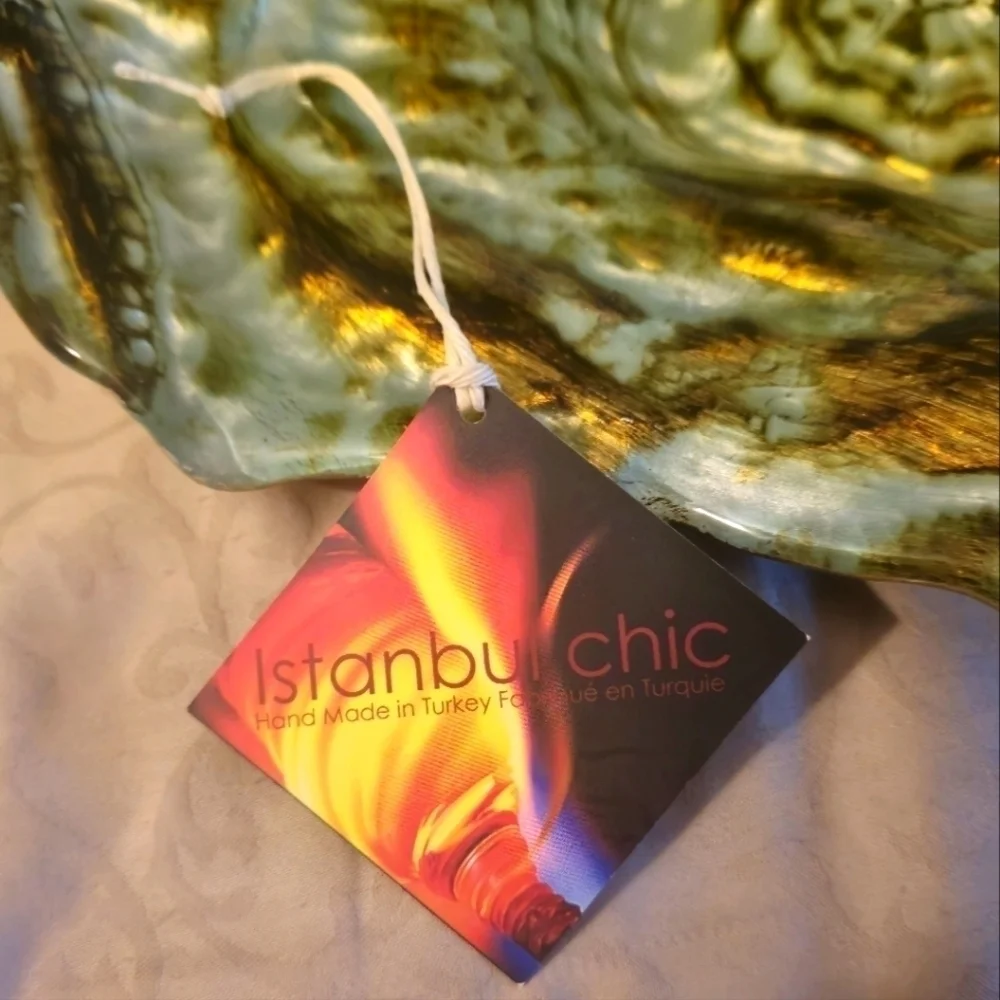 $10 CUT - 14" x 11" Turkish Glass, Clam Shell Hand Painted W/ Gold & Wood Bark - Picture 10 of 12